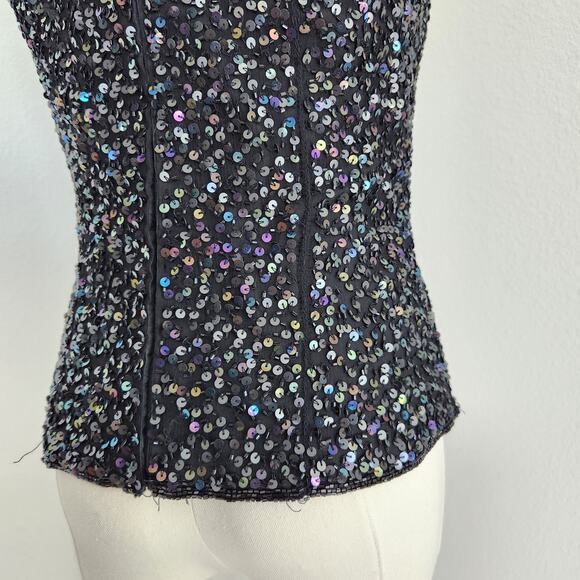Vintage Lawrence Kazar Black Iridescant Sequin Silk Embroidered Blouse S - Picture 12 of 14